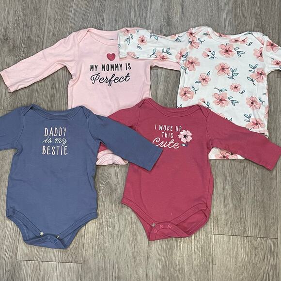 Baby Girls Bodysuits 6-9M Toddlers Graphic Print Long Sleeves Mixed Lot of 6 - Picture 3 of 5